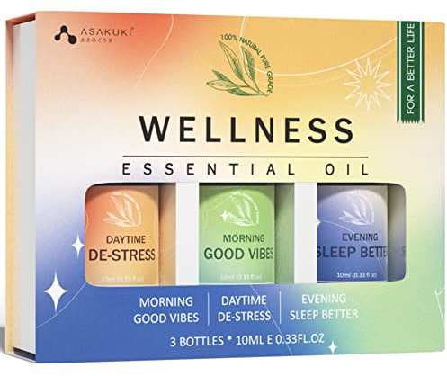 ASAKUKI Essential Oils Blends Gift Set, Calming Essential Oils for Diffusers for Home, Sleep, Wax Melts, Relaxing Aromatherapy Set- 3 * 10 mL