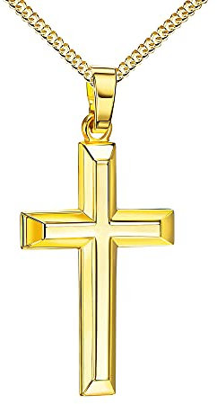 JEVELION Goldenes Kreuz Kreuz-Anhänger 333 Gold für Damen und Herren Hochglanz poliert mit 3D-Effekt als Ketten-Anhänger + Schmuck-Etui Mit Damenkette - Kettenlänge 70 cm.