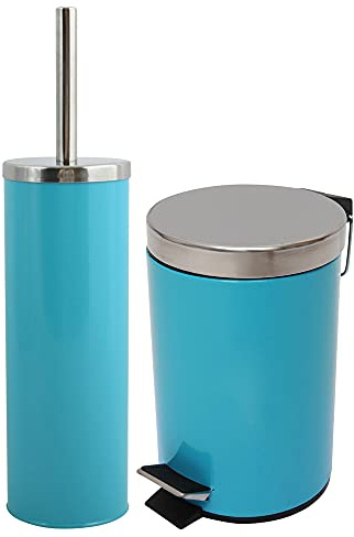 Set turquoise: Poubelle Cylindrique pour Salle De Bains avec Brosse de Toilette