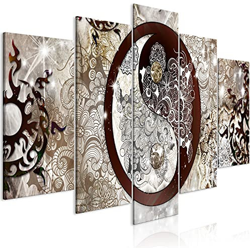 B&D XXL - Akustikbild Mandala 5 tlg - Bilder Akustikschaum Schallschutz Wand Deko Kunst Akustikpaneele Wandpaneele Schalldämmung Wandbild Schallabsorber Akustikplatten Ornament yin yang p-A-0036-b-m