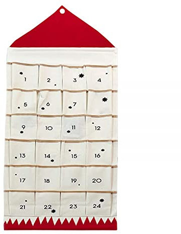 Weihnachts-Adventskalender Mit Taschen Wandbehang Tasche Für Zuhause Xmas Countdown Dekoration (Rot)