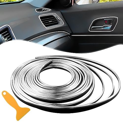Spurtar Chrome Silver Car Accessories for Men Trim Strips - Car Decorations Interior Gadgets for Women Dashboard Auto Mods DIY Strip with Installing Tool, 10M/32.8FT
