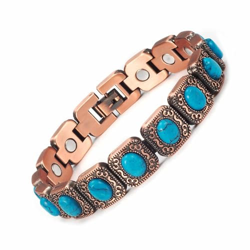 YINOX Magnetisches Therapie-Arthritis-Kupferarmband für Frauen, lindert effektiv Arthritis und Handgelenkschmerzen, eingelegt mit türkischem Türkis, kombiniert Mode und Gesundheit (3500 Gauss) (K)