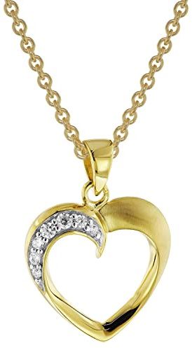 trendor Herz mit Zirkonia Gold 585 Anhänger mit goldplattierter Kette 51838 | zauberhafter Halsschmuck für Damen, diese Halskette ist eine tolle Geschenkidee,