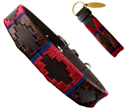 Carlos Diaz Echtes Leder gewachstes Premium-Polo-Hundehalsband mit Stickerei M