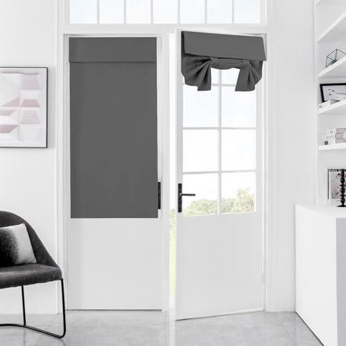Mecodeco 100% Blackout Door Curtains, French Door Curtains for Privacy, Easy Installed Tricia Door Panels, Front Door Sidelight Curtain Tie up Shade, (Dark Gray, 26*40, 1 Panel)