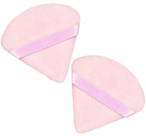 2 Pièces Houppette Triangle Houppette Poudre Douce Maquillage Houppette Poudre Réutilisable Triangle Sec Humide Velour Bouffée pour Poudre Libre Maquillage Quotidien Fond de Teint Crème Blush (Rose)