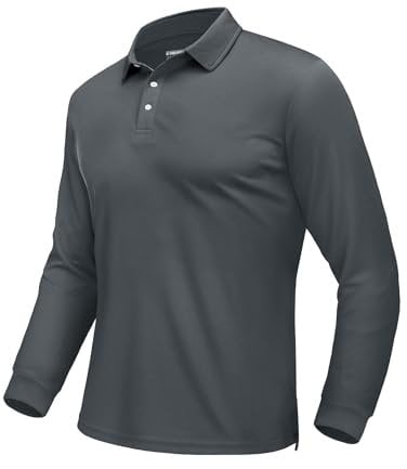 EKLENTSON Herren Polo Shirts Knopf Langarm Golf Shirt Schnelltrocknend Herbst Tshirt Tennis Joggen Sweatshirts (XL, Dunkelgrau)