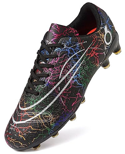 Dhinash Boys' Football Boots Kids Astro Turf Trainers Spikes Football Shoes Girls Cleats Soccer Shoes Junior Sports Outdoor Athletic Sneakers Unisex Black 13UK