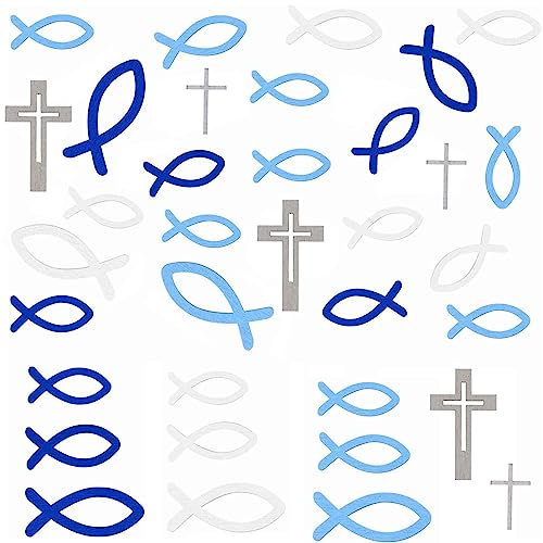 VIKY® Holzfische Kreuz Tischdeko Taufe Deko, 110 Stück Konfirmation Deko Junge, Kommunion Deko Taufe, Taufe Tischdeko Konfirmation, Streudeko Fische Deko für Taufe Kommunion Konfirmation Dekoration