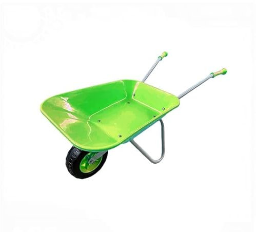 Carriola in metallo per bambini, colore verde/argento, giocattolo, gioco, fattoria, giardinaggio
