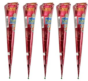 5 x Fresh Kaveri Henna Cones Kaveri Mehndi Cones Dark Brown Henna Mehndi All Natural Body Art Organic Temporary Tattoo (5 Cones)