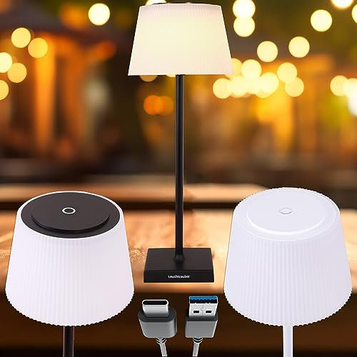 LED Akku Tischleuchte Leuchtzauber kabellose Tischlampe bis zu 70h Leuchtdauer, dimmbar mit 3 Lichtfarben Indoor/Outdoor für Garten, Terrasse, Balkon, Restaurants... (schwarz)