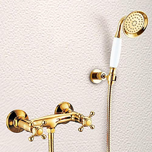 Wasserhähne Wasserhahn Vergoldung In-Wall Take A Shower Wasserhahn Dusche Messingdüse Keramik Dusche Doppelloch Kalte Wärme Badewanne Wasserhahn/B Comfortable anniversary