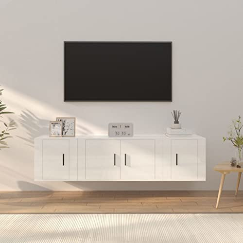 Annlera Ensemble de 3 meubles TV en bois blanc brillant meuble de salon meuble TV armoire meuble TV meuble de salon mur en bois salon buffet suspendu mur de salon moderne