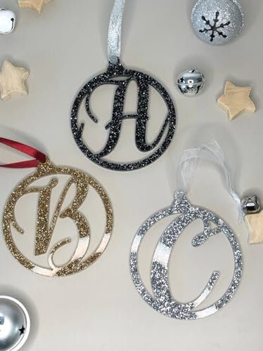Glitter Letter/Initial Decoration, Christmas bauble Personalised, Christmas bauble Initials (Silver Glitter (6))