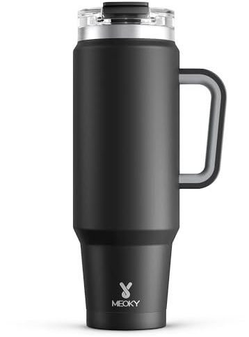 Meoky 40 oz Tumbler with Handle and Straw, Insulated Tumbler with Lid and Straw, Stainless Steel Travel Mug, Keeps Cold for 34 Hours, 100% Leak Proof, Fits in Car Cup Holder (Night)