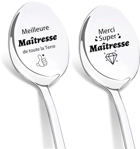 DIKARIYA Cadeau pour Maîtresse d'ecole, Cuillère à Café en Acier Inoxydable, Cuillères Gravées au Laser-Meilleure Maîtresse de toute la Terre, Merci Maîtresse, Cadeau Maitresse d'école Fin d'année