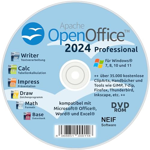 Open Office 2024 Professional auf DVD - kompatibel mit Microsoft® Office® Word® und Excel® - für Windows 11/10/8/7