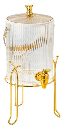 JISADER Dispensador de Bebidas heladas, Cubo de Tetera de Frutas, Jarra de Agua fría con Soporte y Tapa, dispensador de Bebidas para Bebidas de Cocina casera, Dorado
