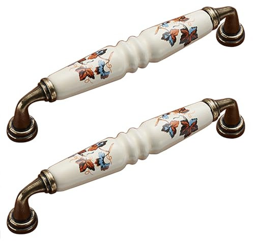 2 Piezas Tiradores de Gabinete de Cocina Pomos de Cerámica para Muebles Vintage Tiradores para Puertas de Cocina con Tornillos para Armario Cajón Dormitorio (Hole pitch:128mm,A)