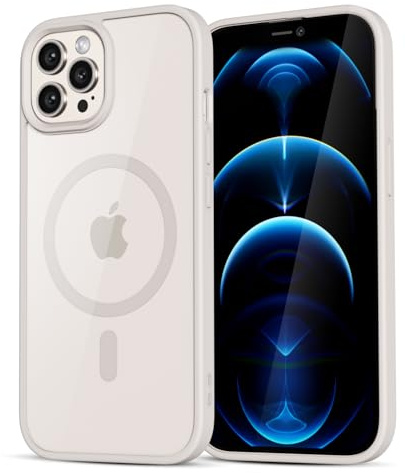 LoeoeL for iPhone 12 Pro Max Case Clear Mag Safe, Ultra Thin Slim Cover Magnetic Compatible with Magsafe Phone Case for Women Men Girl, Cute Soft TPU Silicone & Transparent Hard Plastic, Beige Stone