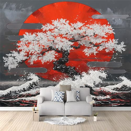 photo murale papier peint décoration intissé tableaux poster muraux tapisserie Vagues rouges panoramique chambre paysage déco salon Beauté des fleurs de cerisier japonais maison décorative