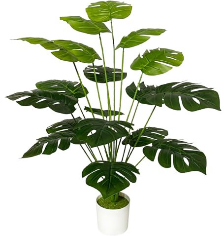 Zelihrdu Fausses Plantes Artificielles Interieur, Plante Artificielle Exterieur, Grande Faux Tropicales Arbre en Pot pour Maison Jardin Salon Chambre Bureau Décoration (75cm Monstera Vert)