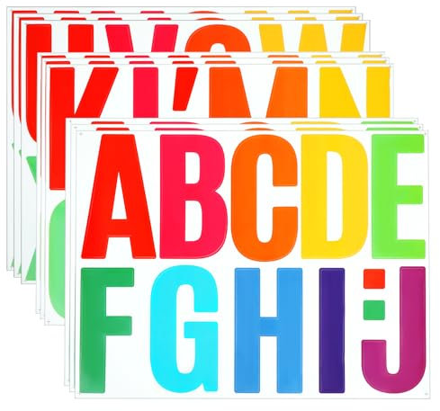 102 Stück Buchstaben Aufkleber Bunt, 9 Blatt Große Buchstaben zum Aufkleben 10,2 cm, Alphabet-Aufkleber Vinyl-Buchstabenaufkleber, selbstklebende Buchstaben für Briefkasten, Pinnwand