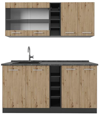 Vicco Singleküche R-Line, Artisan Eiche/Anthrazit, 160 cm ohne Arbeitsplatte
