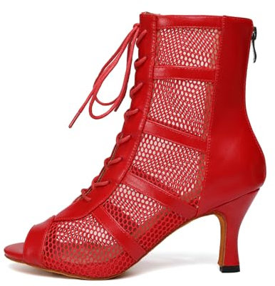AOQUNFS Stivali da Ballo Latino Americano Donna Tacco Alto Stivaletti da Ballo de Salsa Tango Bachata Pratica And Performance,L446-RossoPU-7.5,EU46
