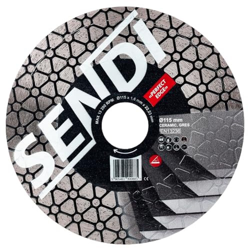 Disco de Diamante SENDI PERFECT EDGE - Especial para Ingletes/Corte 45 grados - Apto para Porcelanico,Gres,Pasta blanca...- Disco hecho para Alicatadores y Albañiles. (115mm)
