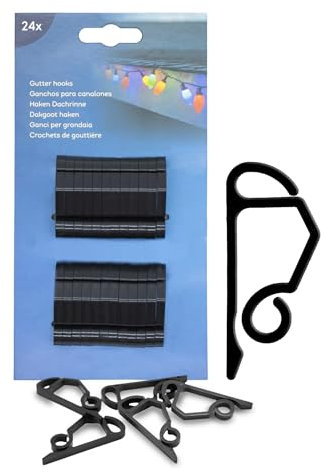 Spetebo Dachrinnenhaken schwarz für Lichterketten - 24 Stück - Dachrinnen Halterung für Deko Beleuchtung - Haken für Befestigung von Lichternetz Lichtschlauch an der Dachrinne 24er Set