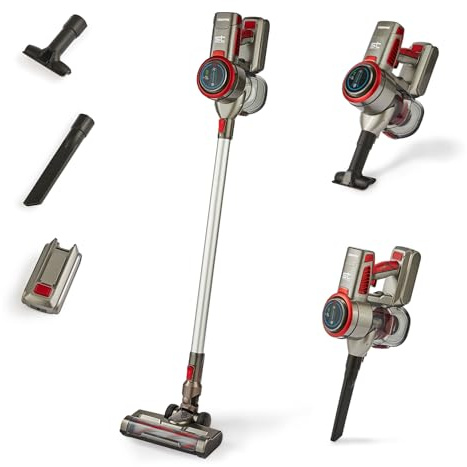 GEEPAS Cordless Vacuum Cleaner & Handheld Upright Stick 240V | 60Min Run Time Dual Mode Machine for Carpet Hard Floor | Lightweight Rechargeable Battery LED Motorised Headlight HEPA Filter 350W