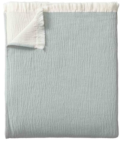 URBANARA Anaba Tagesdecke 180x200 cm I 100% Baumwolle Made in Portugal Atmungsaktiv & Hautfreundlich Wendbar I Bett-Überwurf Kuscheldecke Plaid Bedspread Oeko Tex 100 I Grüngrau & Naturweiß