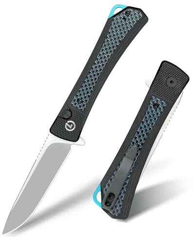 LOTHAR REVEALER Taschenmesser, Scharfe 14C28N Stahl Klappmesser | EDC Messer mit Aluminium Griff, Button Lock Einhandmesser mit Clip (Clip Point 8.8cm)