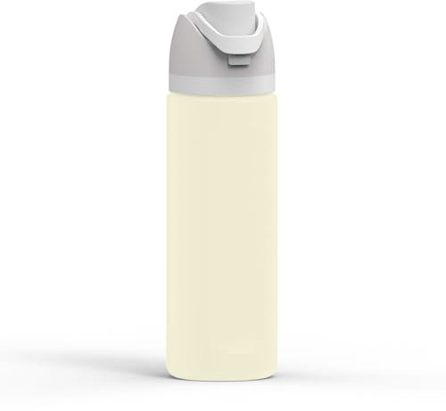Linkidea Silicone Water Bottle Sleeve Compatible with Owala FreeSip 24oz, Anti-Slip Protector Waterbottle Boot, Bottle Bumper Cover, Off White
