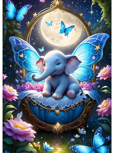 DPHERO DIY Elefant Diamant Painting Bilder für Erwachsene Anfänger,5D Blumen Diamond Painting Set,DIY Schmetterling Runde Steine Diamant Kunst Kits, Diamant Painting für Zuhause Dekor 30x40cm