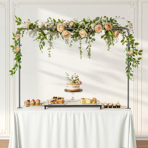 Josmimic BLACK Over The Table Rod Stand with Clamps Adjustable 13''-42'' Tall 29-98 Length Black Table Arch Hanging for Wedding Birthday Party Halloween Christmas Decoration