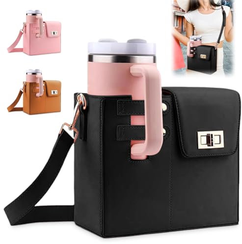 VOHESEA Stanley Cup Sac de transport pour Stanley Cup - Avec compartiment et bandoulière réglable - Pour le shopping, la randonnée, les voyages, le camping - Noir