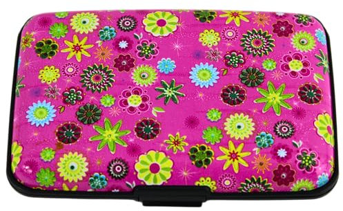 UK Phoenix Portefeuille fin en aluminium RFID pour femme, léger et rigide, porte-cartes avec 6 poches extensibles, protection antivol RFID, cartes d'identité, cartes de visite, etc, Fleurs roses, S,