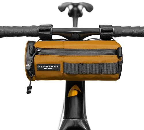 ALMSTHRE Kompakte Lenkertasche - California Gold | Hartschalen-Fahrradlenkertasche mit wasserdichtem Reißverschluss & verstellbaren Gurten | Leichte Fahrradlenkertasche, kompatibel mit Straßen-,
