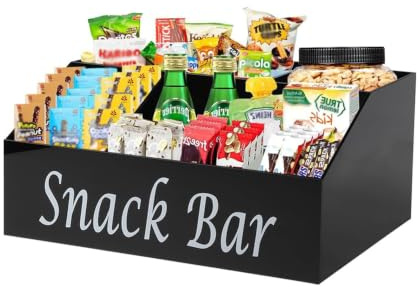Snack Organizer Acryl 4 Fächer Grau Snackbox Aufbewahrung für Snacks | Snackbox für Riegel,Chips und Süßigkeiten,praktische Organisation für Tee,Küche,Büro und Kaffeestation mit schnellem Zugriff