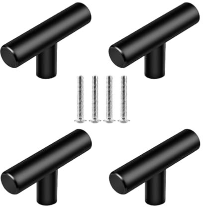 4 Pièces Poignée de meuble en acier inoxydable noir,Boutons de tiroir et porte pour placard armoire cuisine,Style vintage et simple,Avec vis d'installation