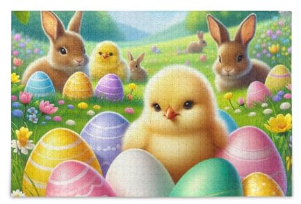 Oster-Feier-Puzzle, DIY-Geschenk-Puzzles mit Netz-Aufbewahrungstasche, lustiges Puzzle für Erwachsene, fertige Größe 74,9 x 50 cm