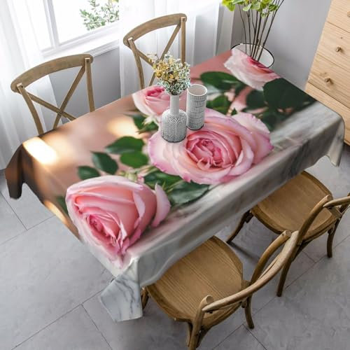 EdWal Tischdecke mit rosa Rosenmuster, 140 x 89 cm, knitterfrei, rustikale Tischdecke für die Küche