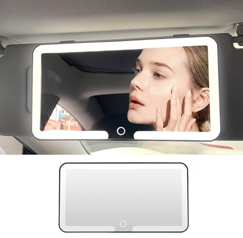 Auto Spiegel, Auto Kosmetikspiegel mit 3 Modi, Wiederaufladbarer Led Sonnenblende Auto Schminkspiegel, Touch Bedienung Autovisier Kosmetikspiegel (Schwarz)
