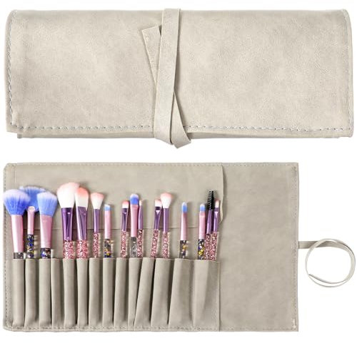 Lnngub Makeup Brush Organizer Roll-Up Pu Leather Travel Makeup Brush Bag Pouch for Women Cosmetic Brushes