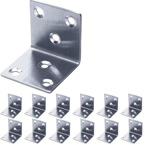 12 Pezzi Staffa Angolare Inox, Staffe Inox 50x50x50mm, Angolari Metallo Per Legno con Foro, Spessore 1.7mm Squadrette Angolari, 90 Gradi Staffe Angolari Per Legno, Staffe A L per Carichi Pesanti