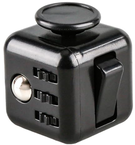 Bojueshaw 6-Sided Stress Relief Sensory Toy for Anxiety,ADHD,Focus,Portable Finger Cube Toy for Office,Classroom,and Home(Black)